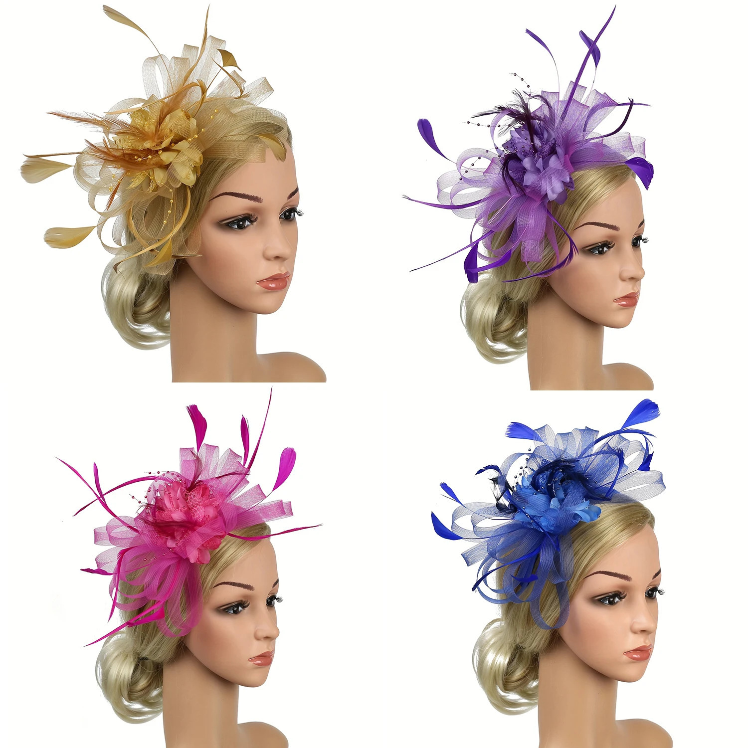 Fascinators Hat Lady Tea Party Headband Flower Cocktail Mesh Feather Hairpin kentucky Hat Wedding 250324