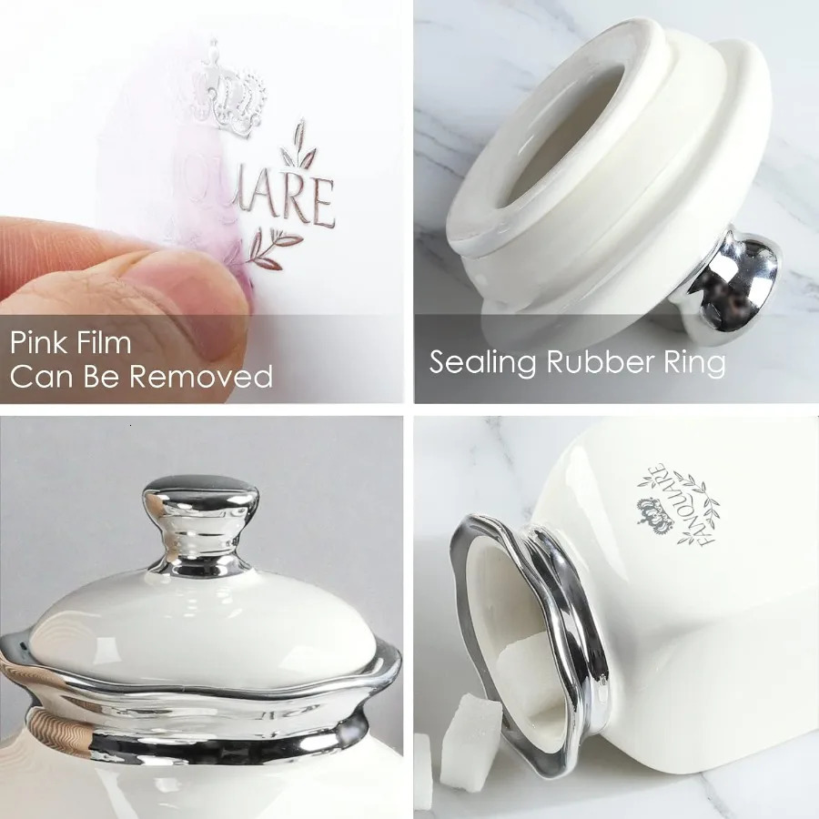 Fanquare white countertop jar set 3in3 size farmhouse tile biscuit and small sugar bowl ceramic decoration 250324