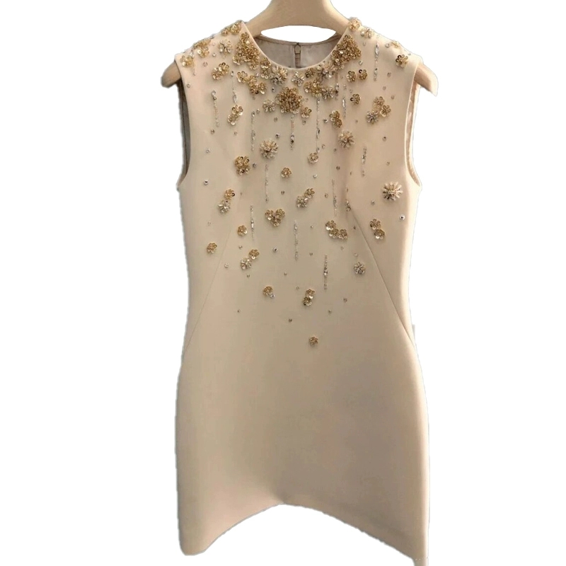 Milan Runway Dress 2025 Apricot Sequins Flowers Desigenr WOmen Dress High End Sleeveless Tank Dresses For Womens 32501