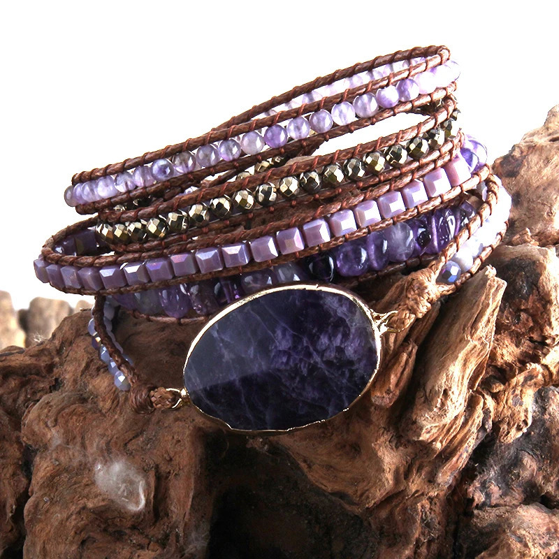 Fashion Boho Beaded Bracelet Handmade Mixed Natural Stones Crystal Stone Charm 5 Strands Wrap Bracelets Women Gift 250318