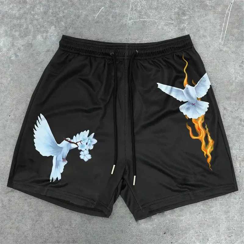 Pigeon print mens sports shorts womens quick drying with pocket gym exercise fitness training running active track and field shorts W250324