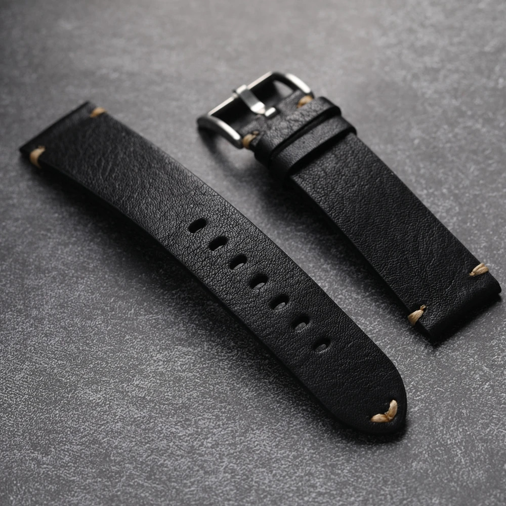 Handmade Head Layer Cowhide Leather Strap 18 19 20 21 22MM Black Brown Maroon Leather Bracelet Retro Style Wear-Resistant Brac 250318