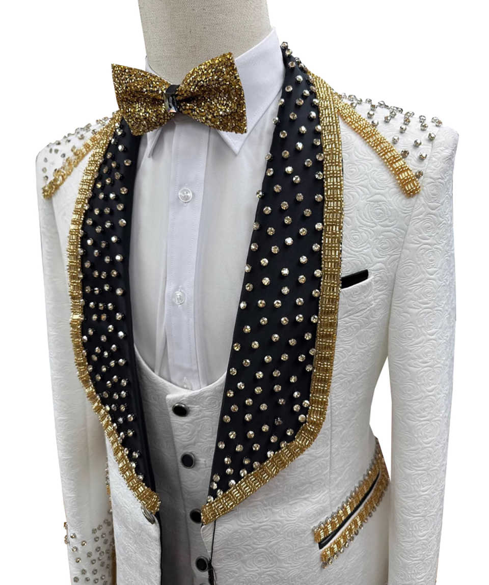 Designer Wedding Tuxedos Jacquard Beaded Men Suit Shawl Lapel 1 Piece Set Jacket Party Evening Groom Business Blazers Customized