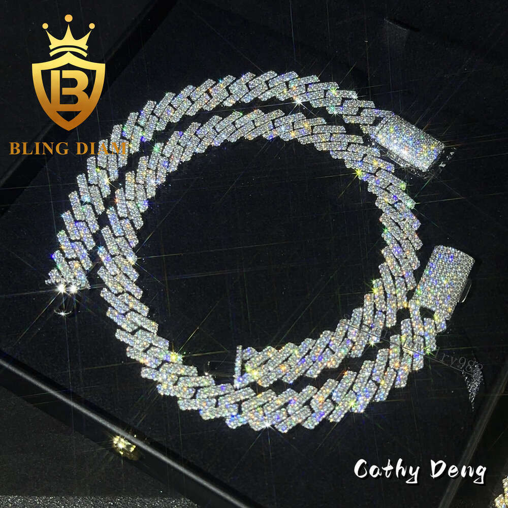 Trendy 13mm 15mm Hip Hop Jewelry Zircon Cuban Chain Necklace 2rows 5a+ Cz Diamond Miami Mens Cuban Link Chain
