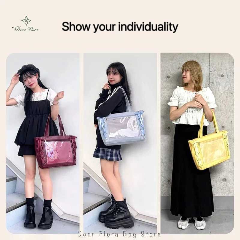 Japanese Sweet Womens Ribbon Ita Bag FAshion Large Capacity Handbag Cute Lolita Transparent Handbag Z250324