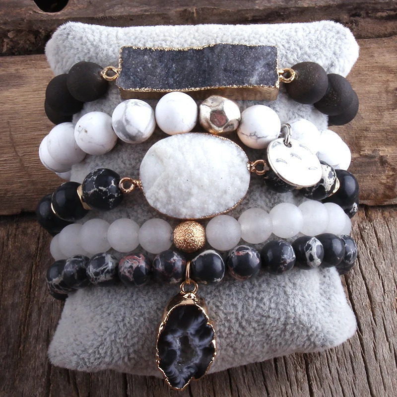 er Boho Beaded Bracelet Set Natural Stone Druzy 5pc Bracelets Bangles Set For Fashion Jewelry 250318