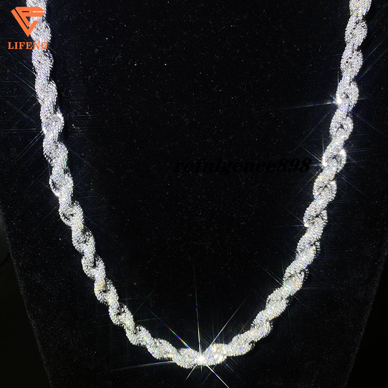 Fashion Jewelry Iced Out Chains White Gold Plating 925 Sliver Cord Chain Moissnanite Diamond Necklace for Women Men