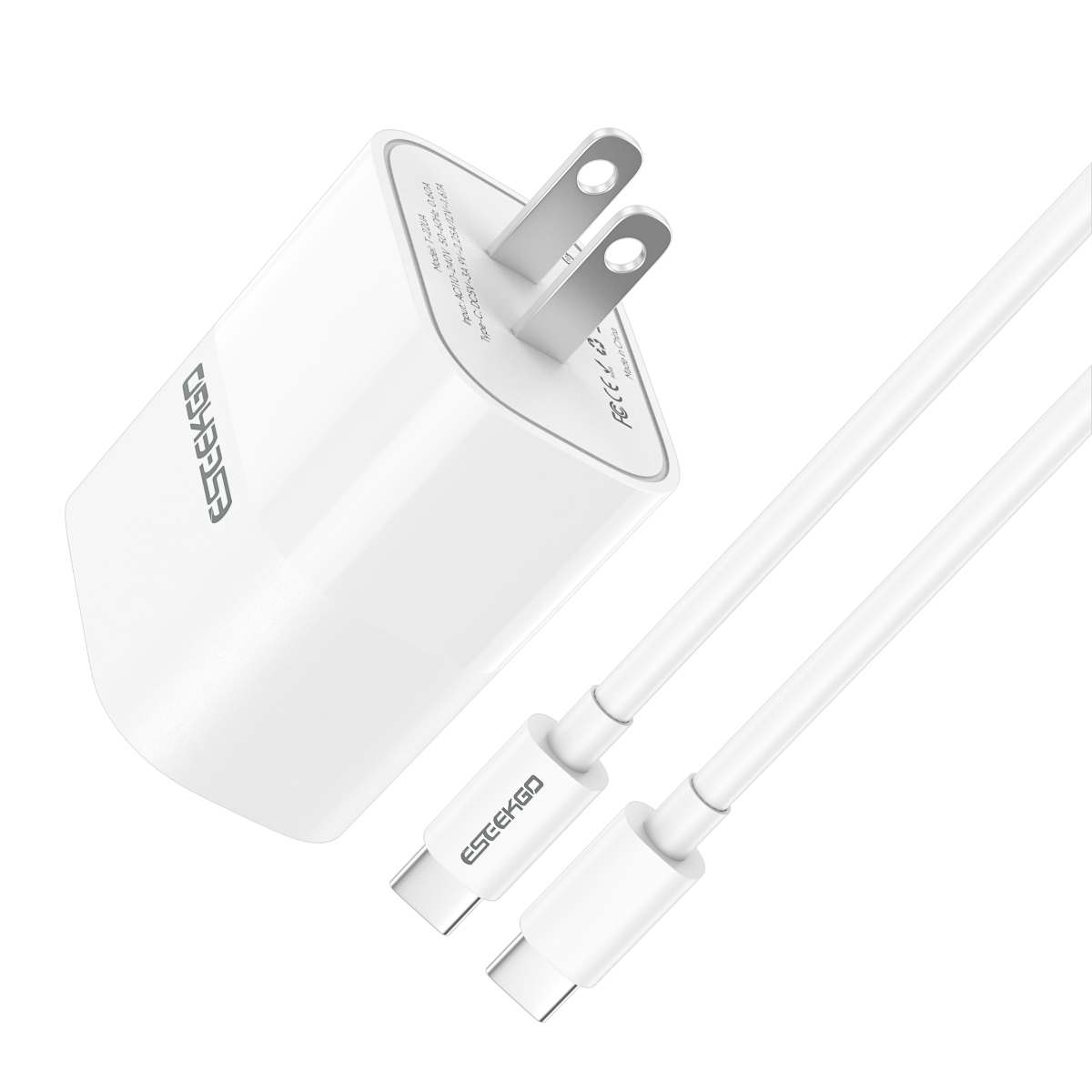 USA STOCK ESEEKGO T-22UC Travel Adapter (20W US Standard ) With 3.3FT Type-C To Type-C Fast Charging Cable With Retail Package ship in 2 days