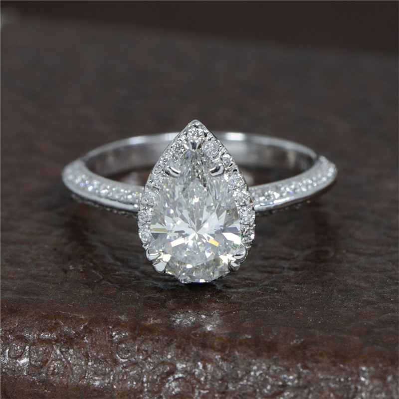 Jewelry White Gold Ring For Women 14K 18K Solid Gold 1.5 Carat Pear Halo Lab Diamond Engagement Ring IGI CVD HPHT Diamond Womens Gold Ring