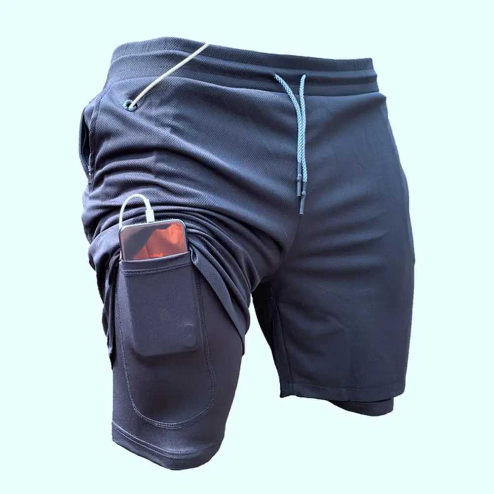 Running shorts double layered fake two-piece mens shorts drawstring gym shorts fitness mens jogging shorts W250324