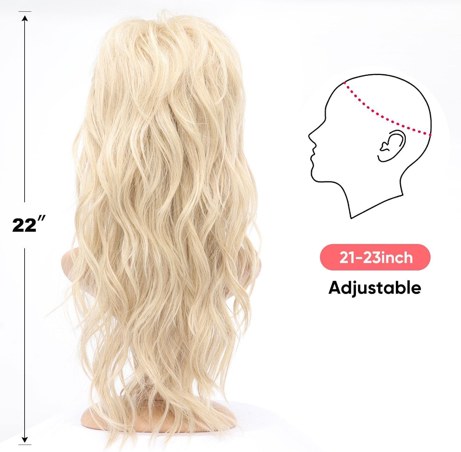 80s 90s Blonde Mullet Wigs Pixie Cut Wigs with Bangs for Women, Blond Wolf Wig Wavy Long Synthetic Split Fringe for Women at Party and Cosplay