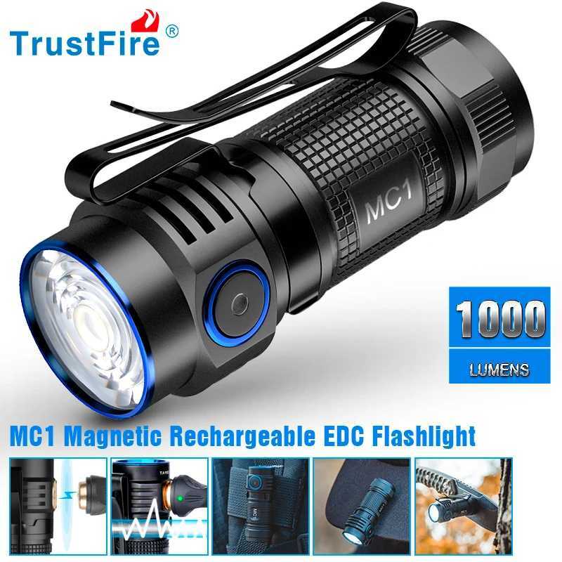 Trustfire MC1 Usb Rechargeable Flashlight 1000Lumen EDC LED Light Magnetic 2A with Magnet Light Fast Charging Working Flashlight Z250325
