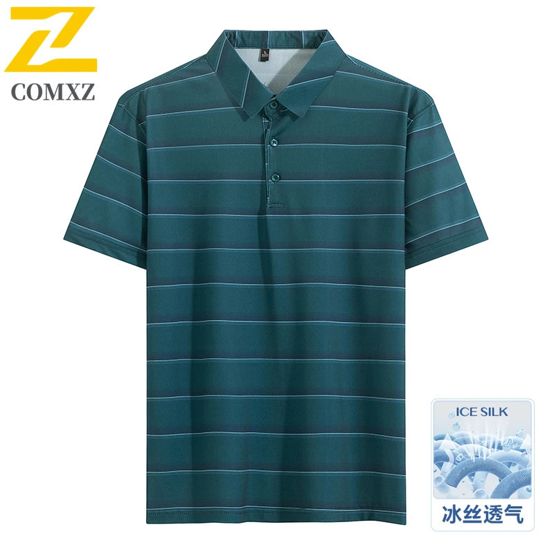 2025 Mens Summer Short Sleeve Polo Shirt Ice Silk TurnDown Collar Casual Top Lightweight Breathable Trendy TShirt 250311
