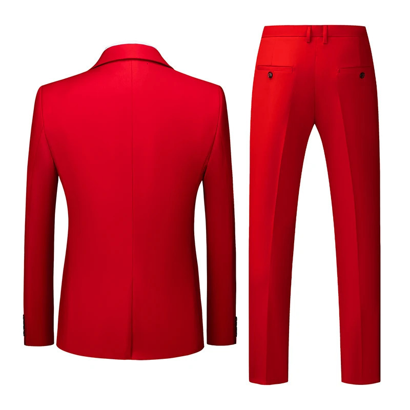 Pure Color Suit 3 Piece Mens Wedding Party Dress Jacket Vest Trousers Fashion Slim Fit Blazer Waistcoat Pants Red Blue Green 250408