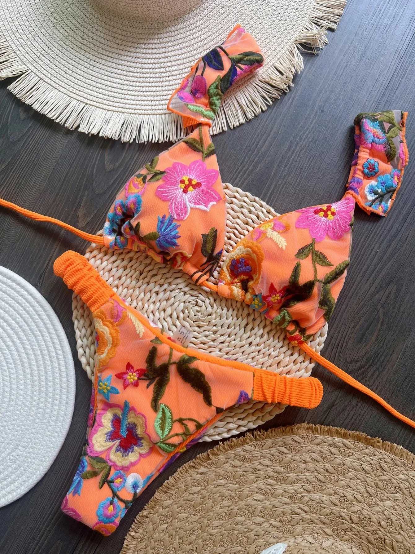 RUOTONSEPT 2024 new sexy handmade embroidered bikini set womens swimwear Triang swimwear Brazilian Biquinis swimwearXJ250324