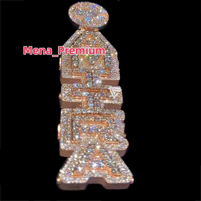 Fine Jewelry Hot Design Custom 3D Iced Name Moissanite Pendant Charm Iced Two Tone VVS Moissanite Hiphop Men Letters Pendant