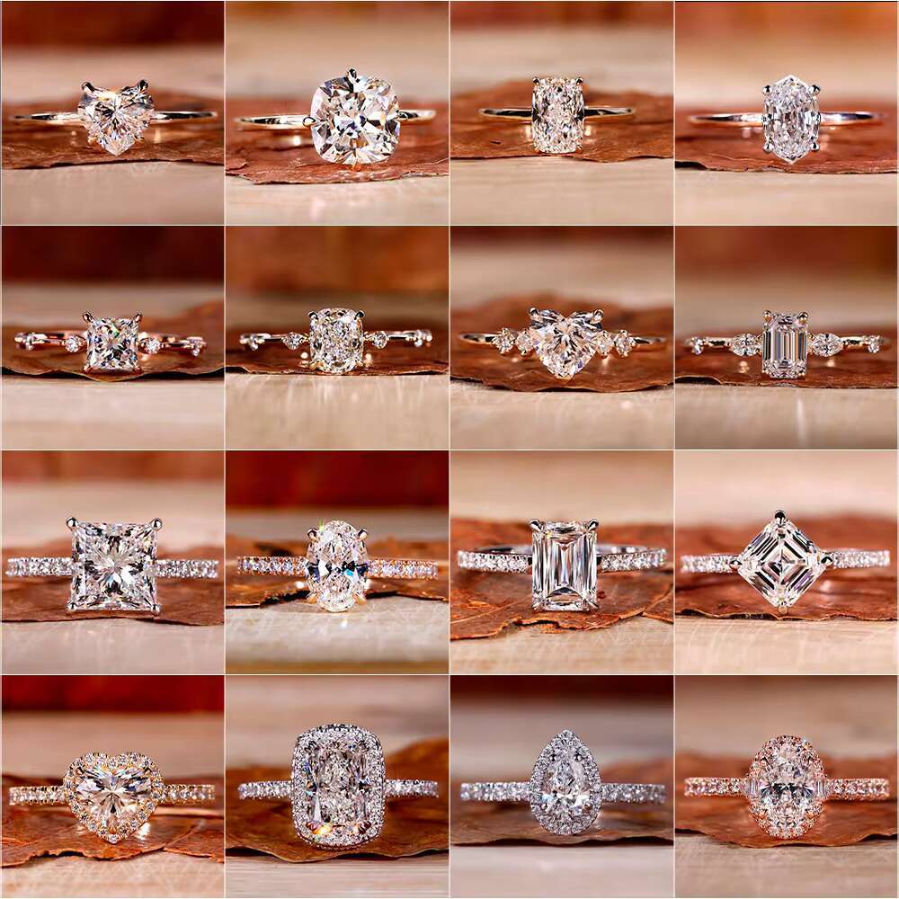 Hot Selling Vvs Moissanite Engagement Rings Women 925 Silver 10K 14K 18K Solid Gold Diamond Emerald Radiant Oval Cut Gold Ring