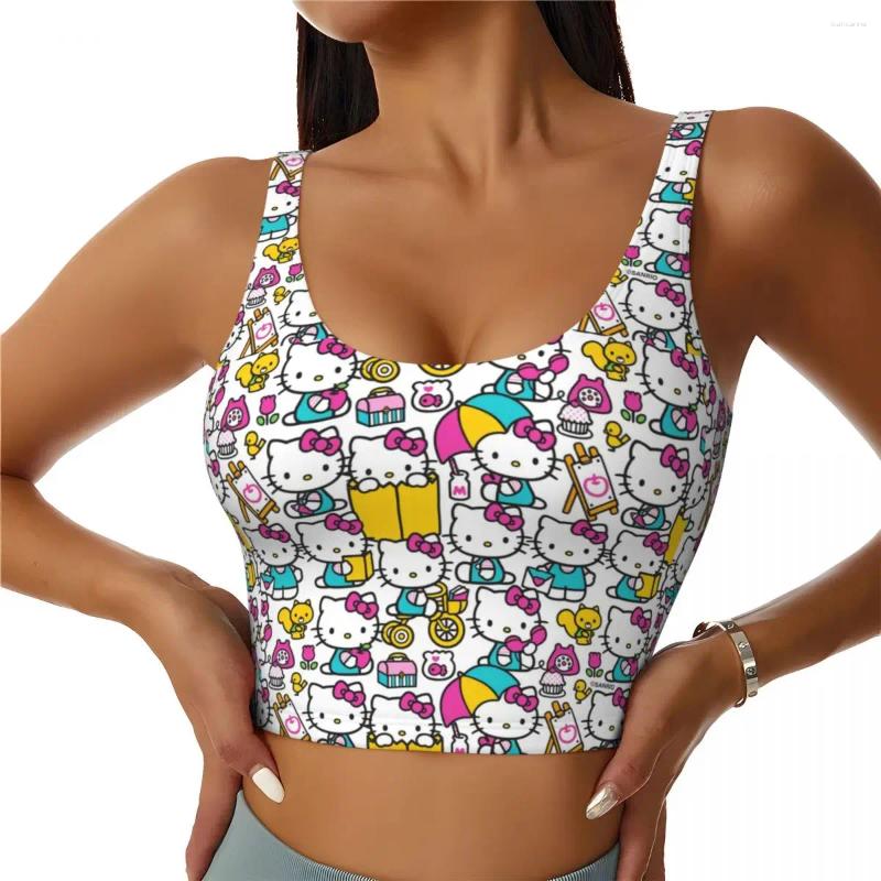 Women's Sleepwear Kitty Cartoon High Impact Sports Bras Women Workout Yoga Crop Tank Tops Breathable Quick Dry Spicy Girl Cute Fashionable