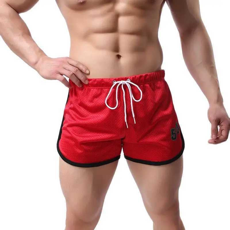 Mens running shorts fitness shorts double-layer mesh hollow sexy sports shorts fitness gym jogging shorts W250324