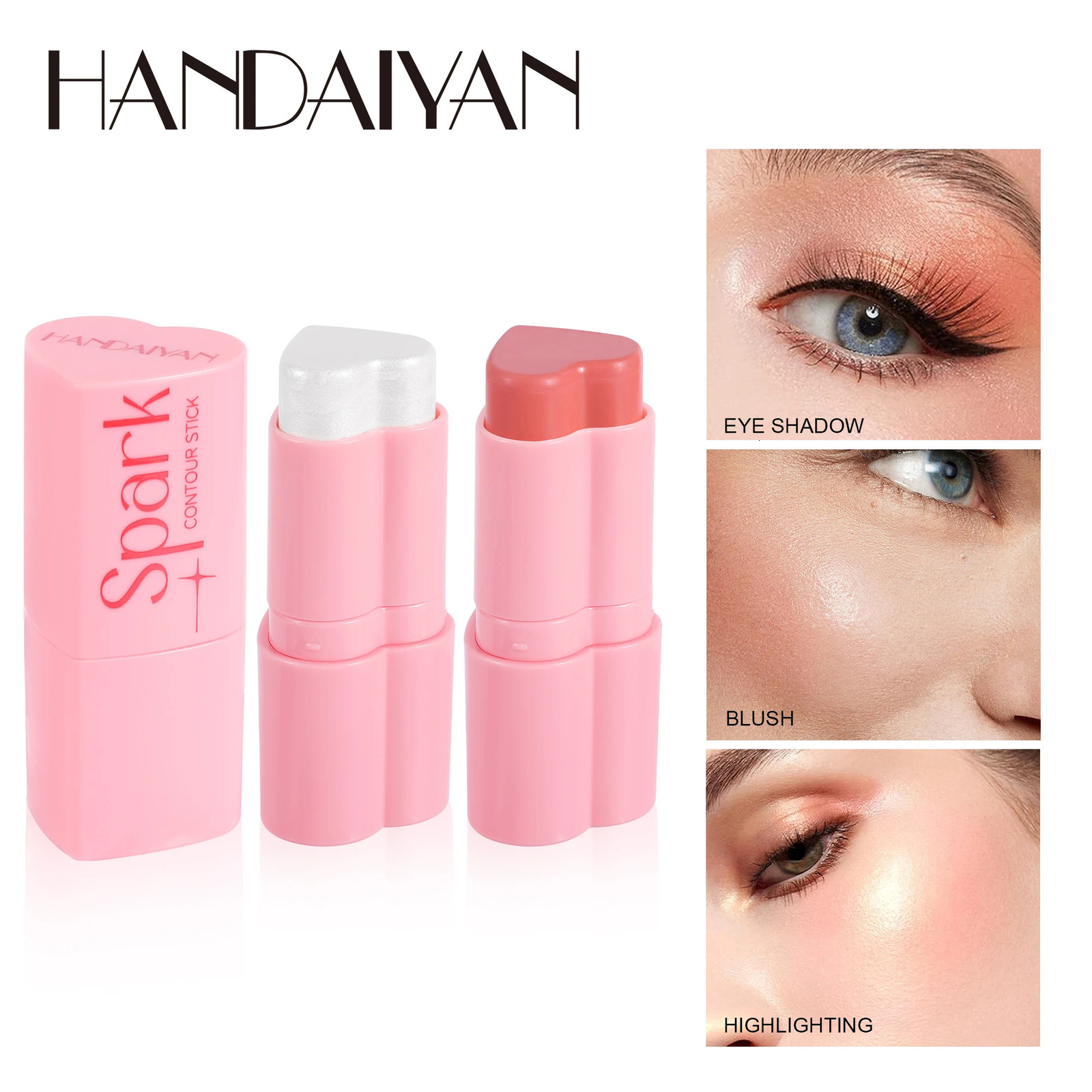 HANDAIYAN Heart Shaped Blush Stick Contour Highlighter Pearlescent Face Brightening Womens Cosmetics High Pigment Long-lasting 250324