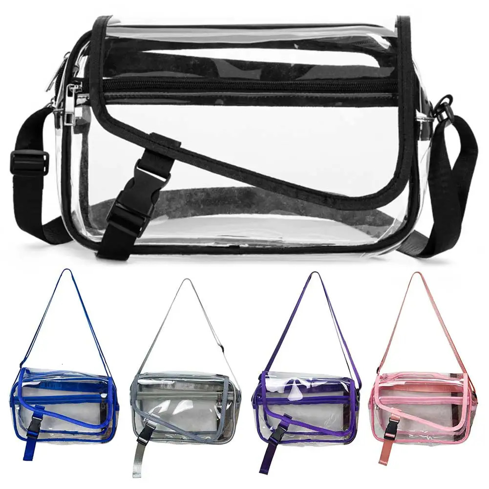 PVC Clear Crossbody Bag Trendy Sling Bag Large Capacity Outdoor Travel Bag Adjustable Strap for Concerts Sports Festivals 250324