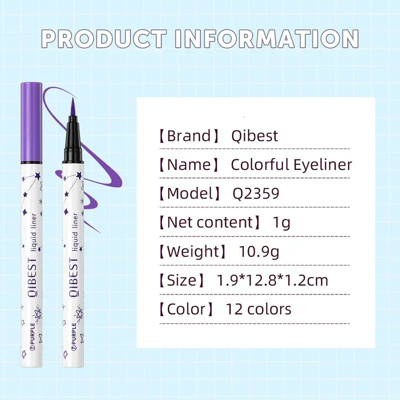 12 Colours Colourful Eyeliner Liquid Waterproof Matte Liquid Eyeliner Pen Long Lasting Green Yellow Purple Blue White Eye Liner 250324