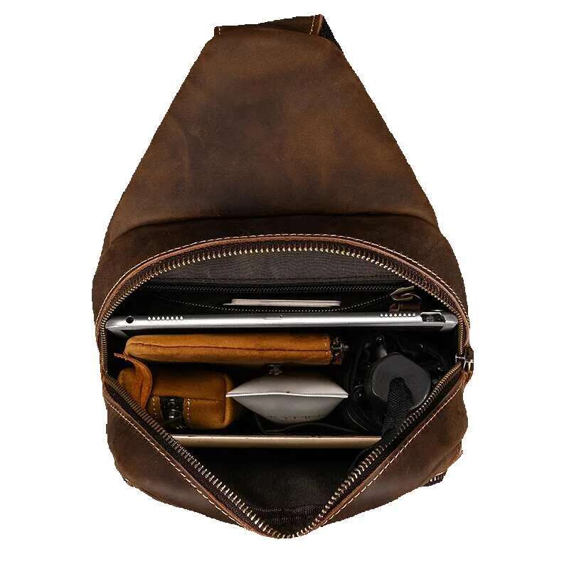 Newsbirds High Quality Big Real Cowhide Bags Crazy Horse Leather Men's Sg Bag Chest Pack For Man Male