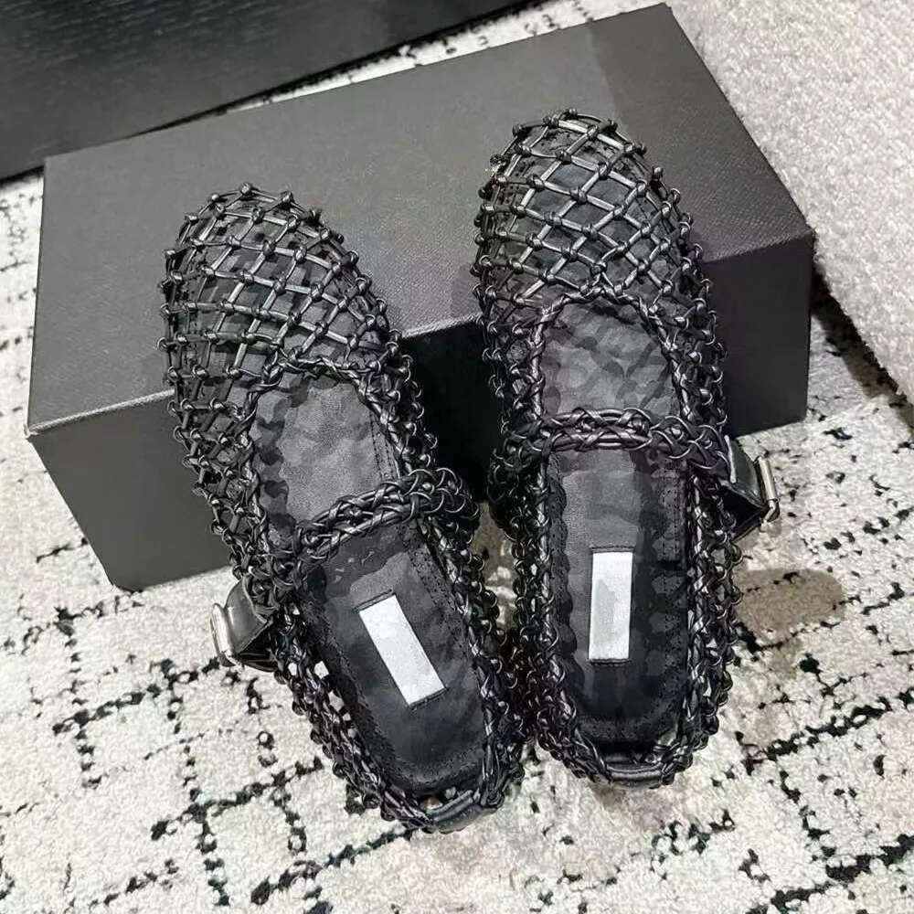 2025 Summer Ballet Mary Jane Women's Flat Bottom Mesh Fishing Net Hollow Single Shoes Sandals