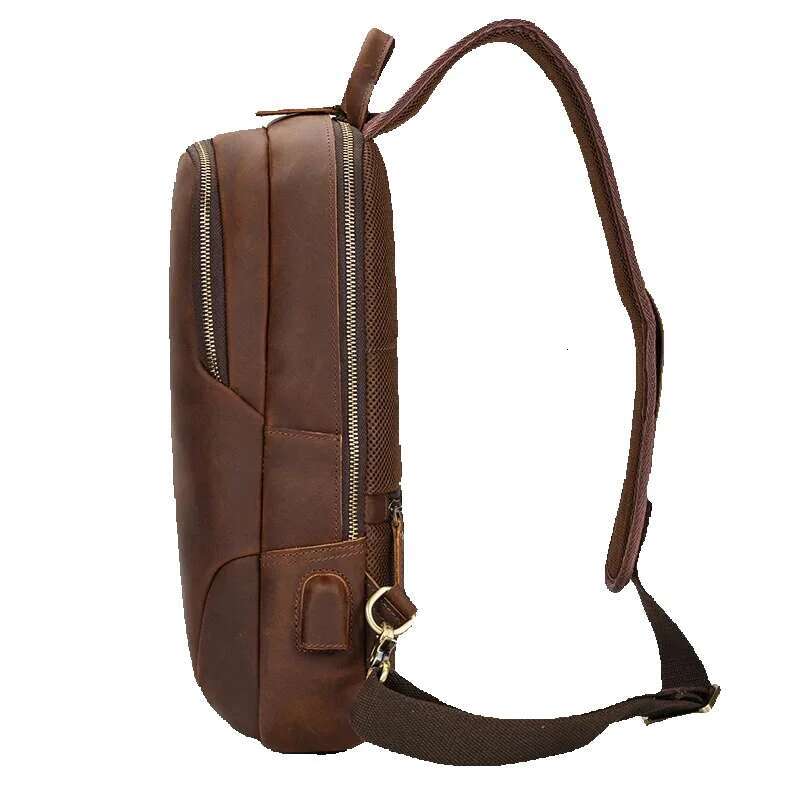 Men's Bags Leather Packs Chest Pack Usb Cable Crossbody Outdoor Sports Bagpack Single Shoulder Anti Theft Bag Male