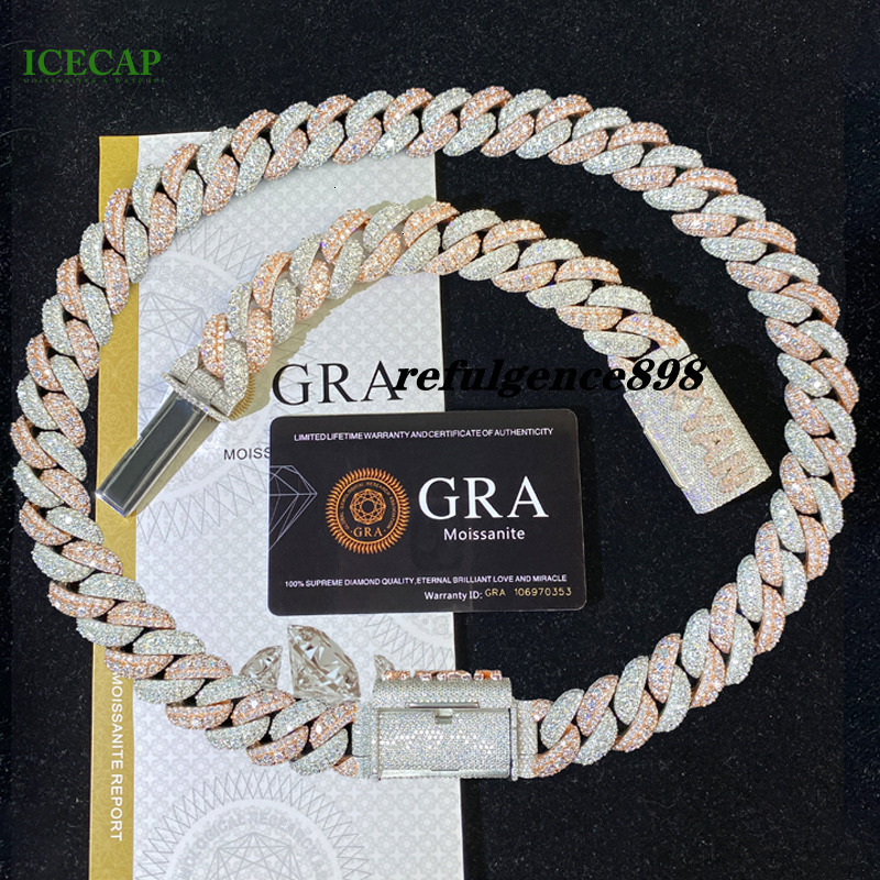 Custom Cuban Chain Necklace 925 Silver Vvs Moissanite 2 Tone Round Cut Diamond Personality Lock Catch Link for Men