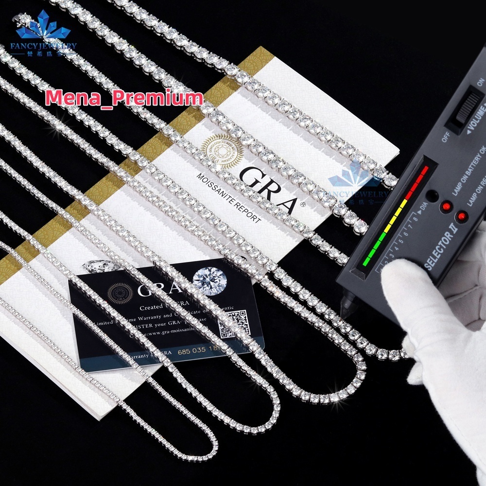 GRA Certificate 18K Real Solid Gold Plated 2MM 3MM 4MM 5MM 6.5MM Moissanite Silver Tennis Chain Necklace S925 for Men Women
