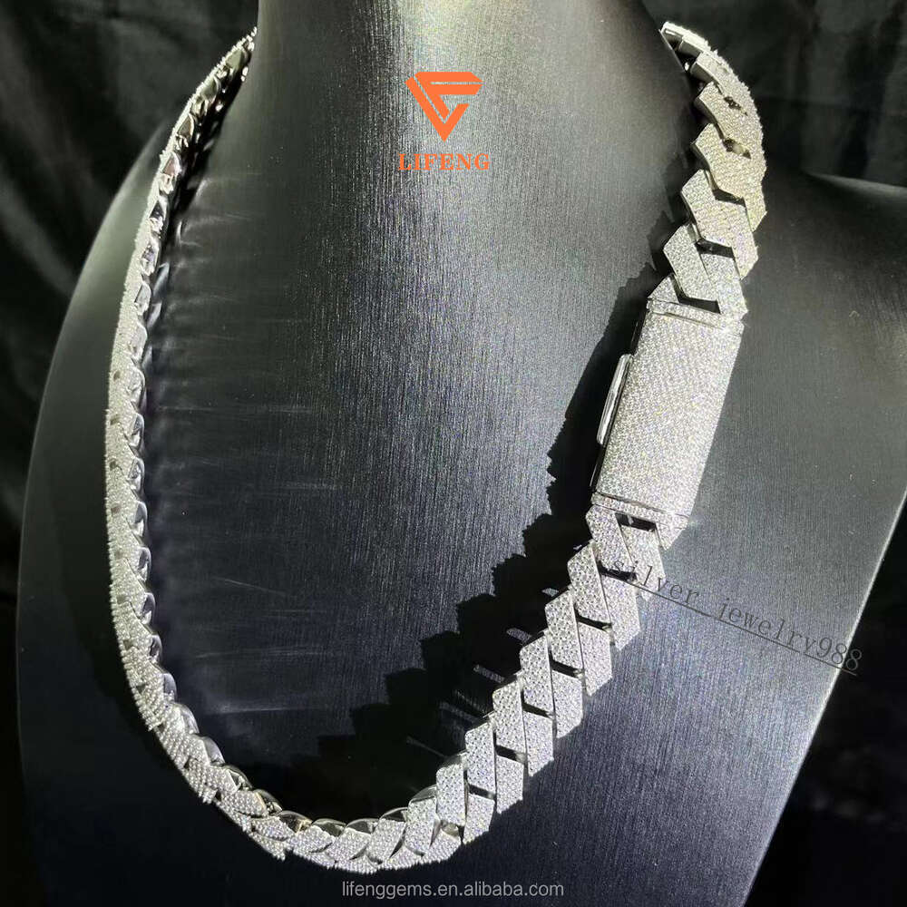 Pass Diamond Test Vvs Moissanite 20mm Wide Solid Silver Cuban Chain Mens Hip Hop Jewelry Necklace Pop