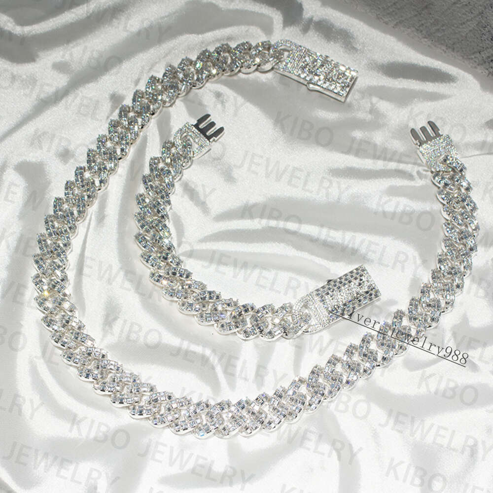 Iced Out for Mens Necklace Silver Chains Baguette Cut Moissanite Diamond 18mm Vvs Moissanite Cuban Link Chain