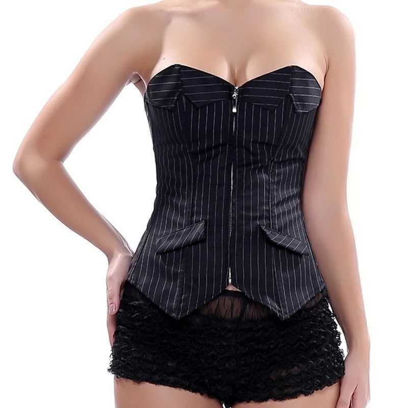 Caudatus Overbust Womens Tight corset Striped Office Party Plus Size Tight corset and Bustiers Zipper Underwear Top Korsett Black W250325