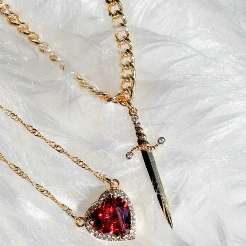 Heart Sword Necklace - Couple Necklace -18k Gold Plated Stainless Steel Zircon Crystal Ring Bracelet Jewelry Set W250325