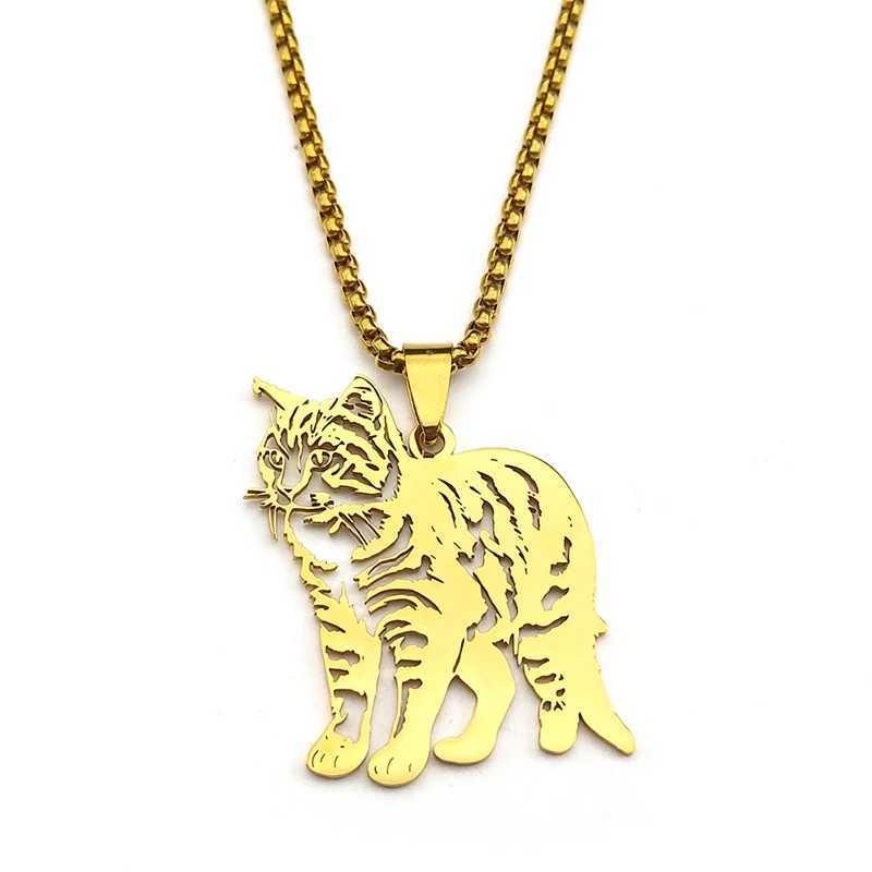 Kaii Doll Cat Pendant Necklace Womens Stainless Steel Gold Silver Glass Pet Kitten Chain Jewelry Gift W250325