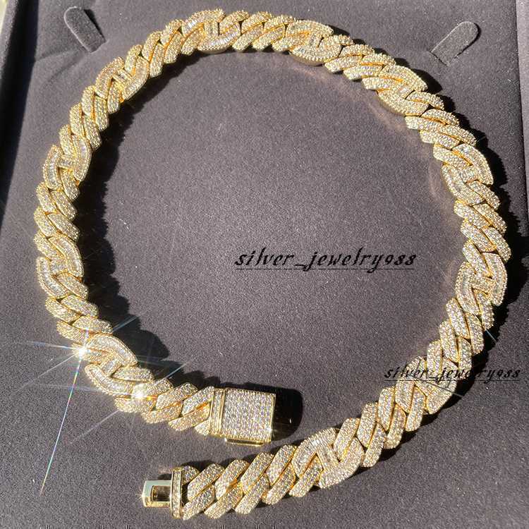 Custom Copper Material 15mm Wide 5a Quality Cz Diamond Necklace Brass Cuban Link Mans Chain