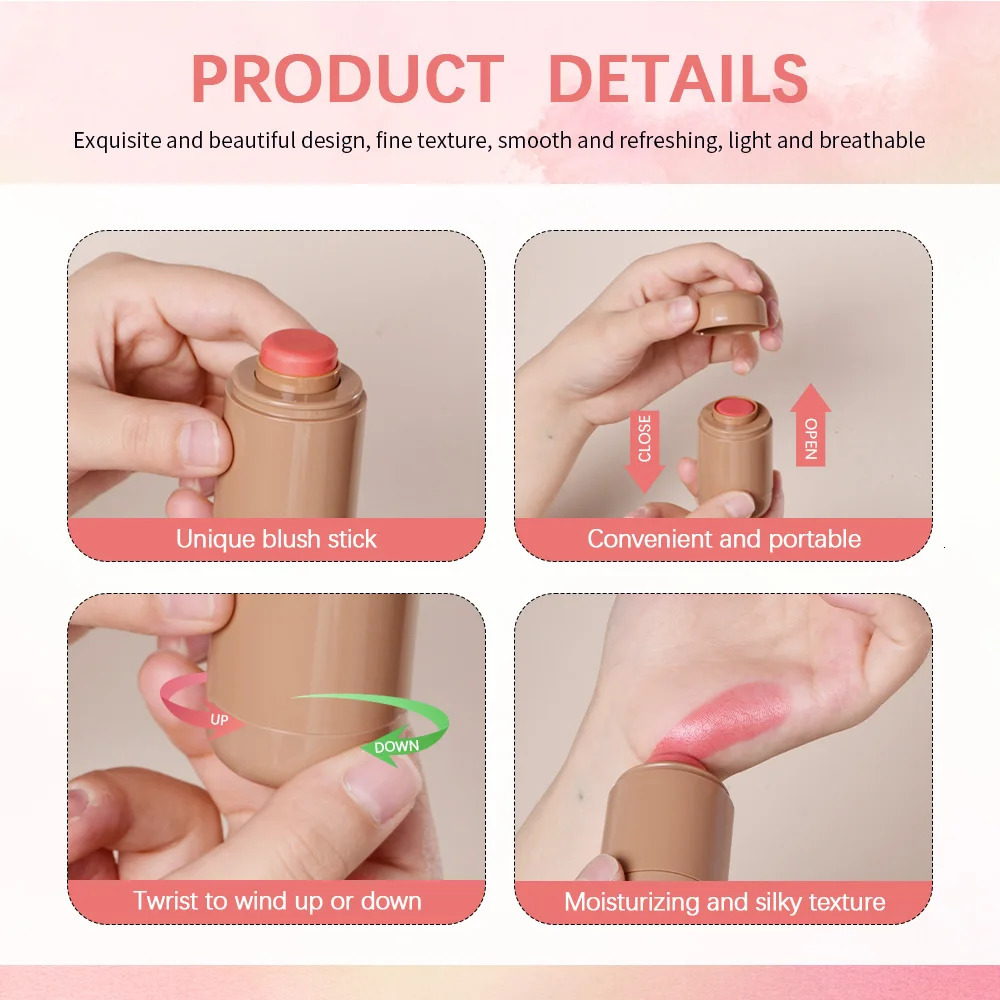 Pink Beauty Multi-use Blush Stick For Lips Cheek Long-lasting Hydrating Highlights Brighten Soft Natural Flush Cream Blush Stick 250324