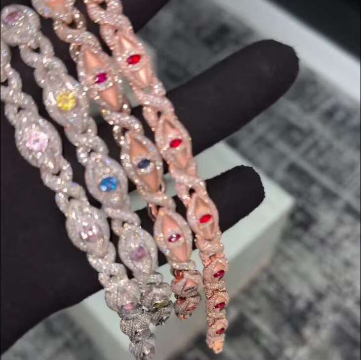 New Style 13mm 15mm Wide Colorful Diamond Chain Hip Hop Jewelry 925 Sterling Silver Evil Eye Moissanite Cuban Link Bracelet Men