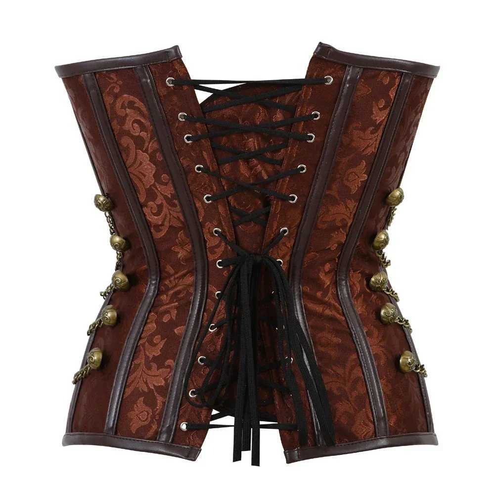 Womens Corsair Corset Leather Gothic Corset Plus Size Steampunk Steel Skeleton Corset Chain Carnival Party Costume W250325