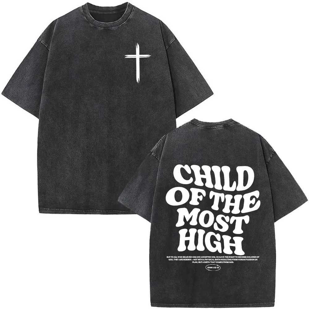 Christian Jesus Faith Over Fear Bible Verse Wash T-shirt Mens Retro Oversized T-shirt Harajuku Cotton T-shirt W250324