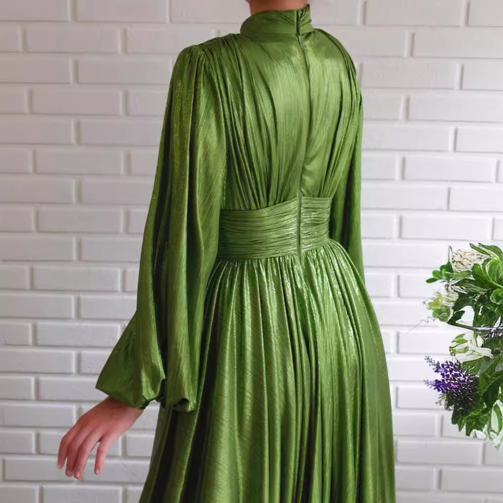 X9135 high Quality Spring and Summer Popular Color Waist Hanging Neck Sexy Avocado Green Dress Long Skirt