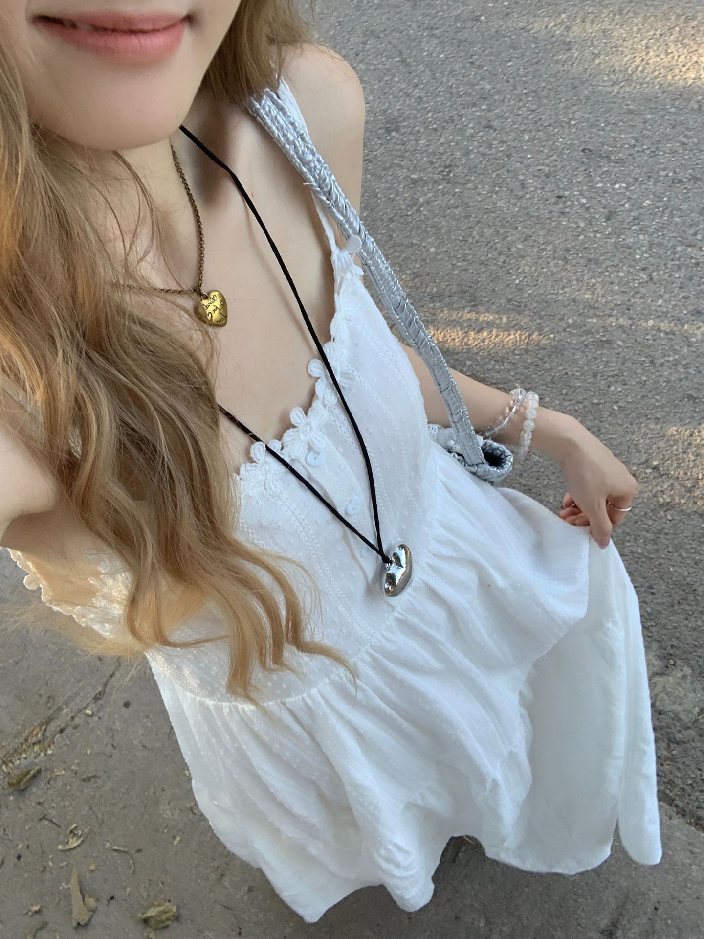 D2220 A3 high quality summer new white suspender dress with slim waist and sweet lady suspender long skirt