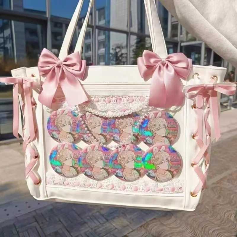 Japanese Sweet Womens Ribbon Ita Bag FAshion Large Capacity Handbag Cute Lolita Transparent Handbag Z250324