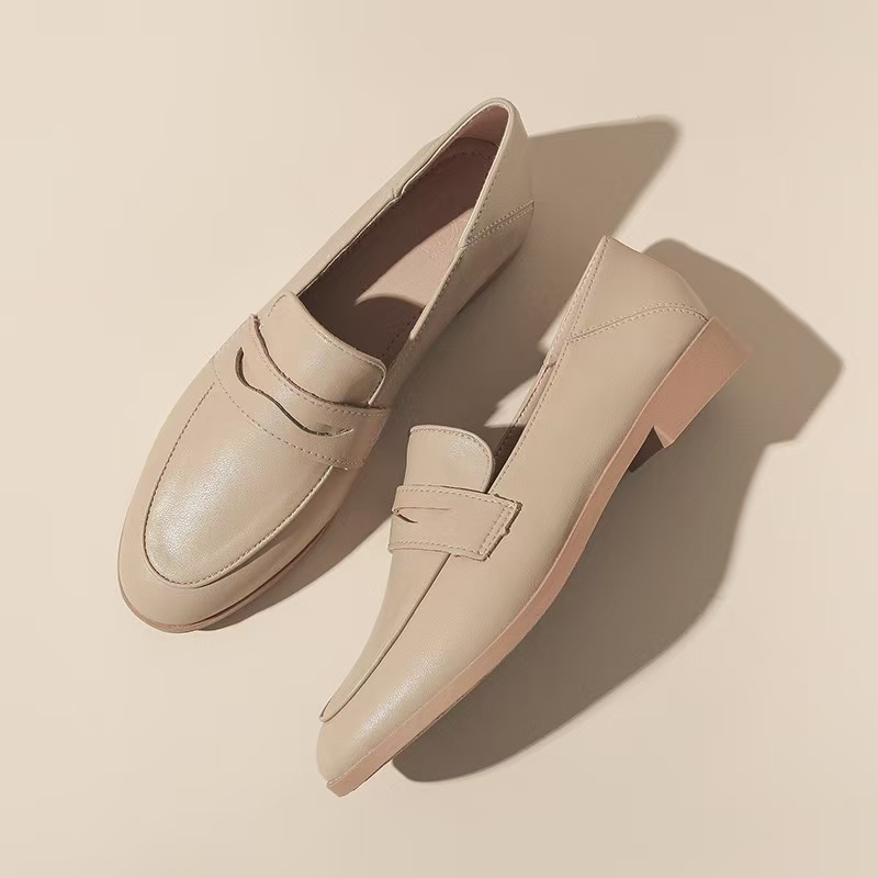 Spring/Autumn New Round Toe Leather Pumps Comfortable Low Heel Loafers for Women Ladies Flat Shoes a180