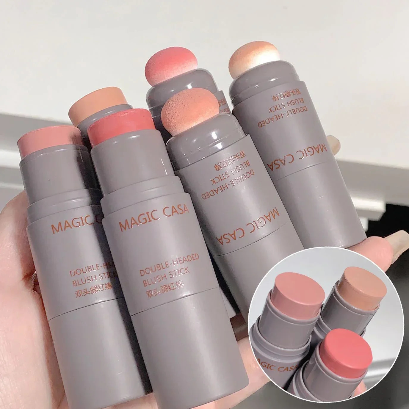 Double Head Sponge Facial Blush Stick Waterproof Multi-purpose Eyes lips Cheek Blush Balm Cream Matte Finish Makeup Contour Pen 250324
