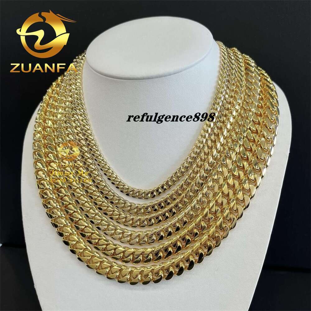 Popular 10Mm 12Mm Au750 Real Solid Yellow Gold Iced Out Hip Hop Jewelry Man Miami Cuban Plain Chain