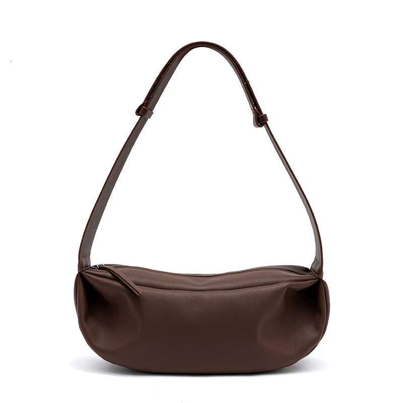 Spring New Genuine Leather Underarm Bags For High Quality Retro Tote Bag Women Cowhide Simple Half Moon Handbag Wide Strap