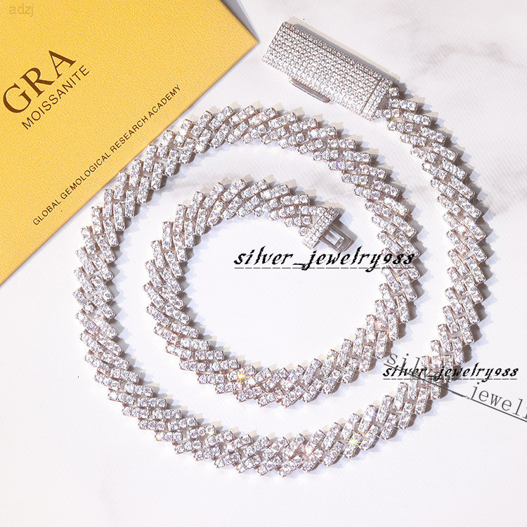 Hip Hop Jewelry 10mm Wide Single Row Vvs Moissanite Diamond Iced Out Silver Cuban Link Chain Necklace