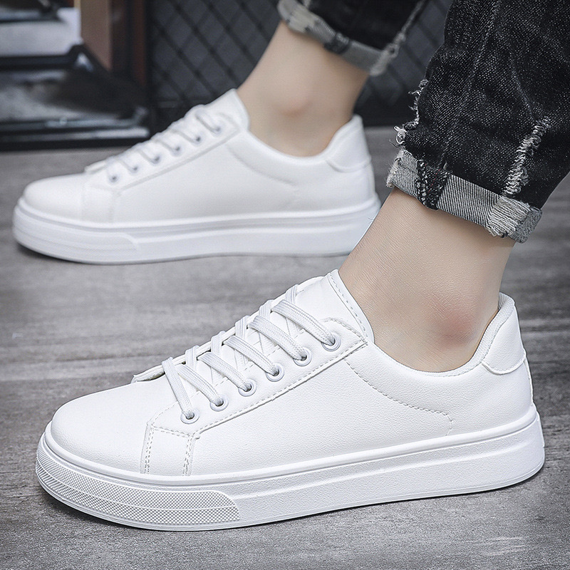 Women's Black Korean Trendy Lace Up Full Matching PU Casual Comfortable Walking Board Shoes Women Sneakers 2023 97a6